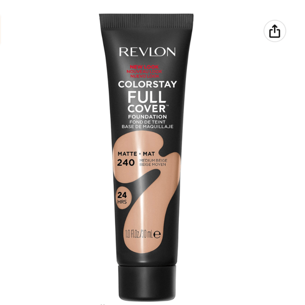 Revlon ColorStay Full Cover Longwear Matte Foundation Heat & Sweat Resistant Lightweight Face Makeup 240 Medium Beige 1.0 Fl Oz